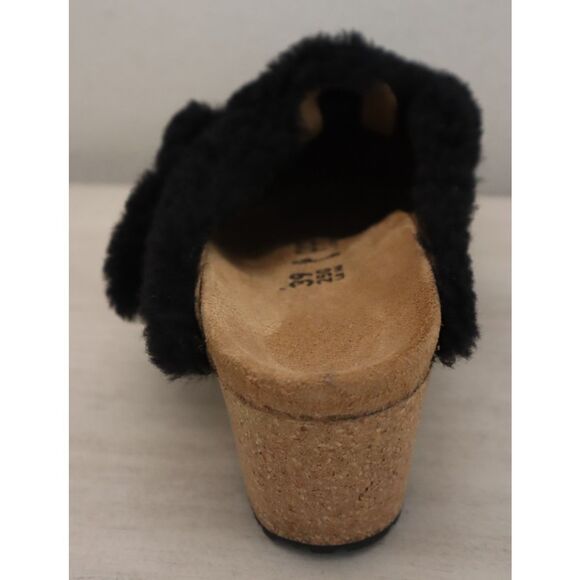 Papillio Birkenstock EUR 39 US 8 Black Shearling Fanny Teddy Heeled Sandals - Picture 10 of 14